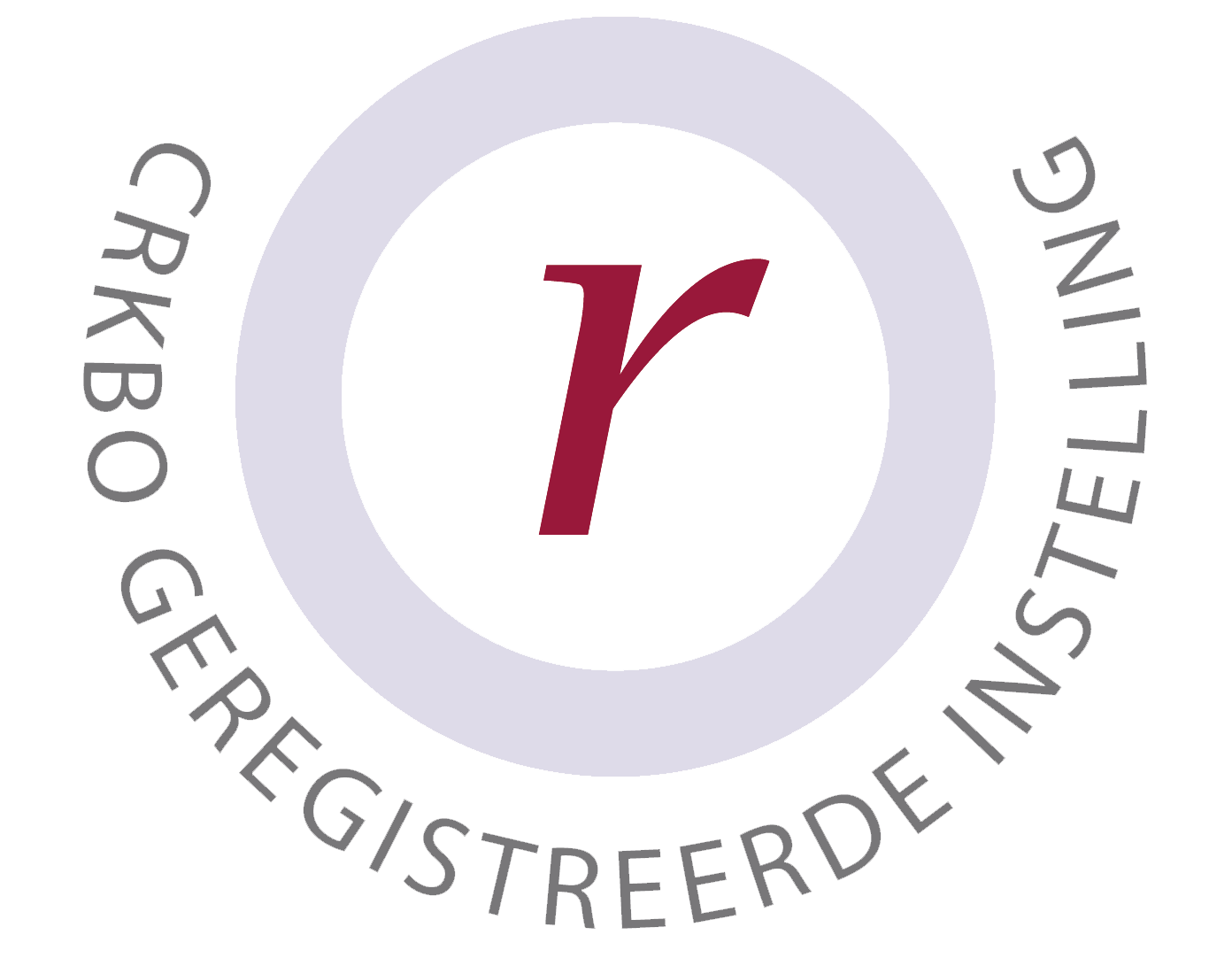 Keurmerk CRKBO geregistreerde instelling in ronde vorm met rode letter R in het midden